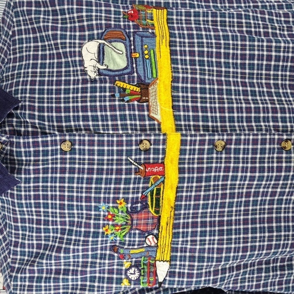 Vintage embroidered sleeping cat courdey collar plaid Xl button-up long-sleeved - Picture 3 of 6